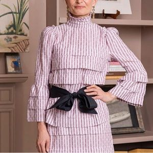 Anna Mason UK Sz 12 US Sz 8 Blouse Striped Ruffles